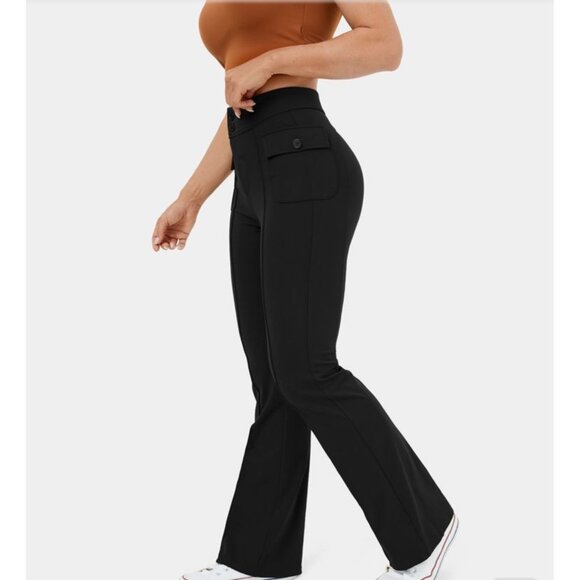 Halara High Waisted Button Flare Casual Cargo Pants  Sz 3XL Womens Black Side Fl - Picture 1 of 10